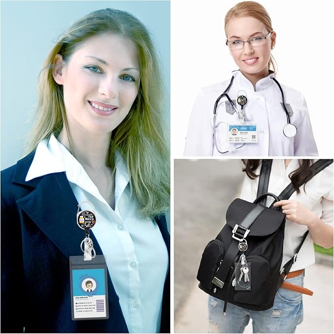 Pharmacy Technician Badge Reel Retractable Heavy Duty with 360°Swivel Carabiner Clip, Pharmacist Pill ID Badge Holder Retractable, Nurse Doctor ID Card Holder Retractable Keychain Name Badge Clip