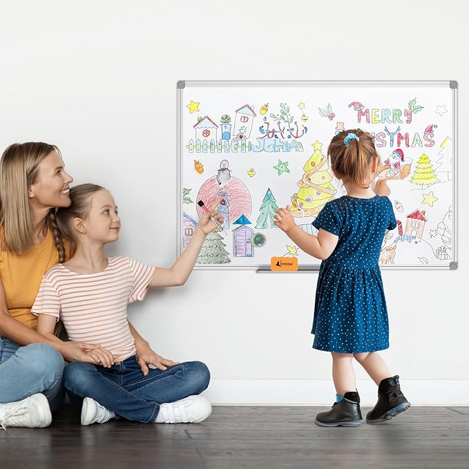 Lockways White Board Dry Erase Board 48 x 36 Inch, Magnetic Whiteboard 4 x 3, Silver Aluminium Frame, Set Including 1 Detachable Aluminum Marker Tray, 3 Dry Erase Markers, 8 Magnets