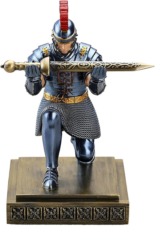 Roman Praetorian Warrior Knight Pen Holder Desk Ornament Resin Pencil Holder Desk Accessories and Organizer for Office with a Letter Opener (Blue)