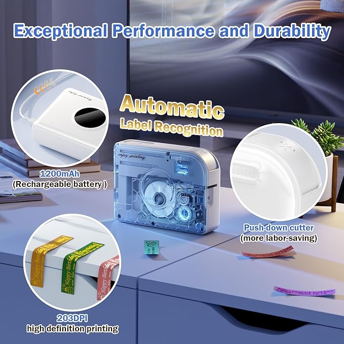 Phomemo A30 Label Maker, Mini Bluetooth Portable Rechargeable Label Maker Machine in/Out Door Use Without Fade Sticker for Home Office Small Business School, Works with Tablet, Phone & PC
