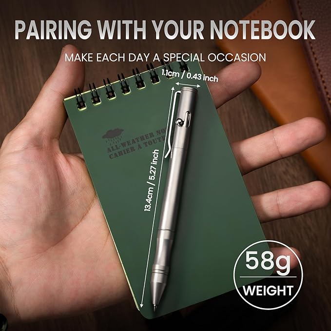 Origin-Joy 1 Pack Stainless Steel Bolt Action Pen Set, Heavy Duty EDC Pocket Gel Tactical Pen With 4 Ballpoint Refills (Sandblasting)
