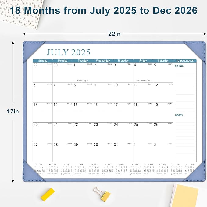 KOPEESY Desk Calendar 2025-2026, Academic Year Large Desk Calendar with Desktop Mat, 18 Months from July 2025 - December 2026, 22” x 17” Desktop Monthly Planner for Home or Office School
