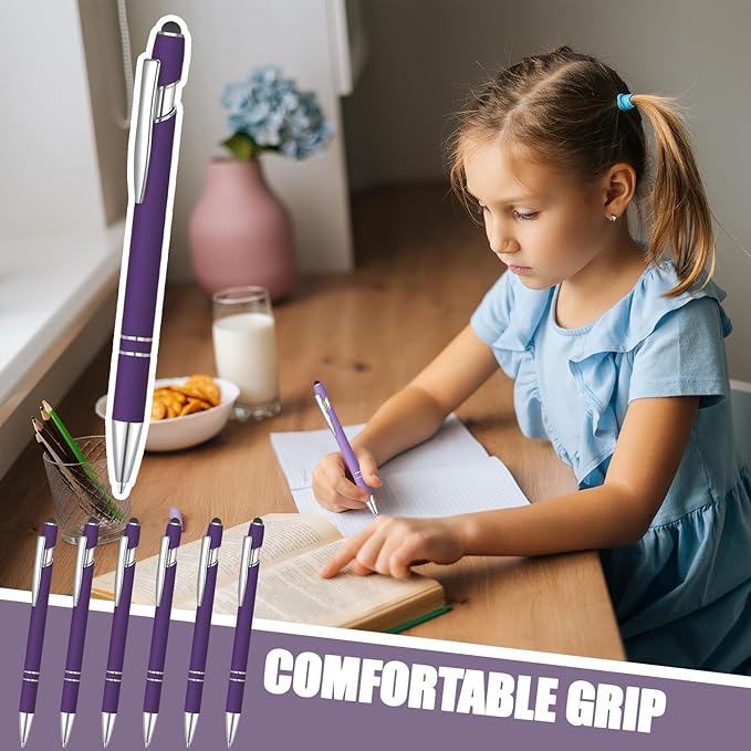 24 Pcs Blue Ink Ballpoint Pen with Stylus Tip 2 in 1 Ballpoint Pen 1.0 mm Blue Ink Metal Stylus Pen for Touch Screens Coworkers, Family, Colleagues, Office (Deep Purple)