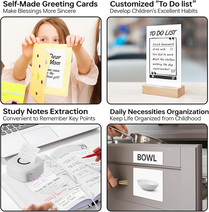 Mini Printer Sticker Thermal Printer with 3 Rolls Paper, Bluetooth Portable Phone Print Pods,Study Sticker Maker for Pictures, Photos, Journals, DIY, Compatible with Phone & Tablet