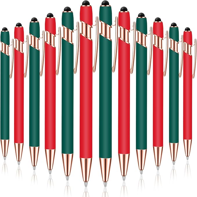 Tenare 12 Pieces 2 in 1 Stylus Metal Ballpoint Pen with Stylus Tip, 1.0 mm Black Ink Ballpoint Pen for Touch Screens(Red and Green)