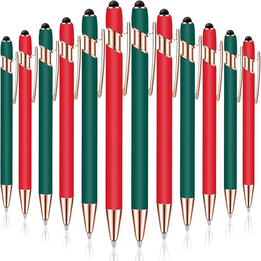 Tenare 12 Pieces 2 in 1 Stylus Metal Ballpoint Pen with Stylus Tip, 1.0 mm Black Ink Ballpoint Pen for Touch Screens(Red and Green)