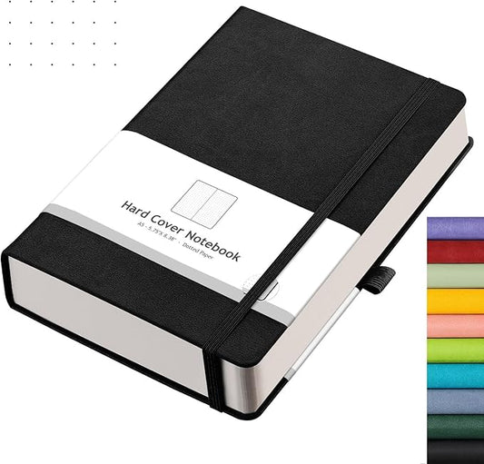 AHGXG Bullet Dotted Journal - 320 Numbered Pages Dot Grid Notebook A5 Thick Journal, 100gsm Thick Dotted Paper, Leather Hardcover,Inner Pocket, 5.75'' × 8.38'' - Black