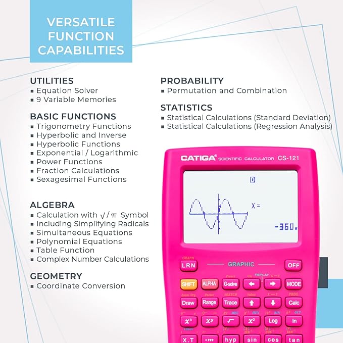 CATIGA Scientific Calculator with Graphic Functions, Multiple Modes with Intuitive Interface, Perfect for Beginner and Advanced Courses, High School or College, CS-121