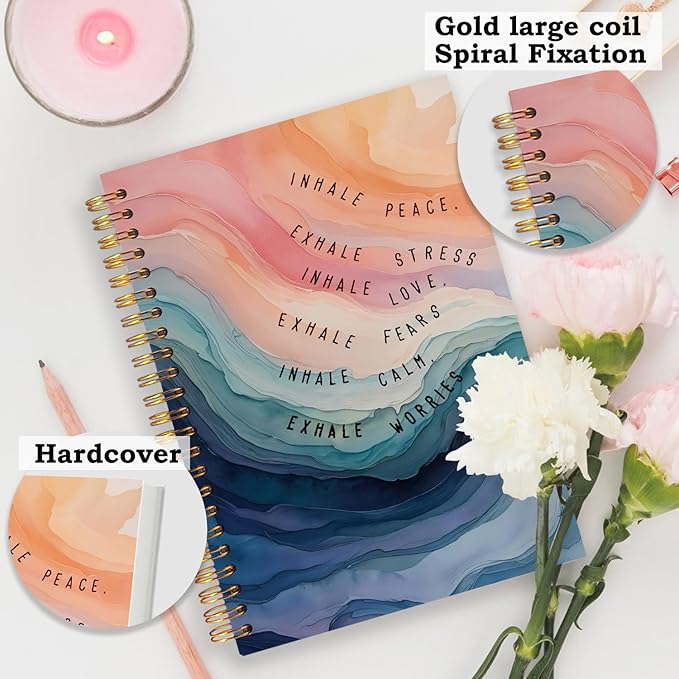 SNNDER Inhale Exhale Mental Health Notebook Journal, Guided Journal for Mental Health, Therapy Journaling Notes Notebook, Psychology Gifts Hardcover Spiral Notebooks 5.5x8.3 Inch