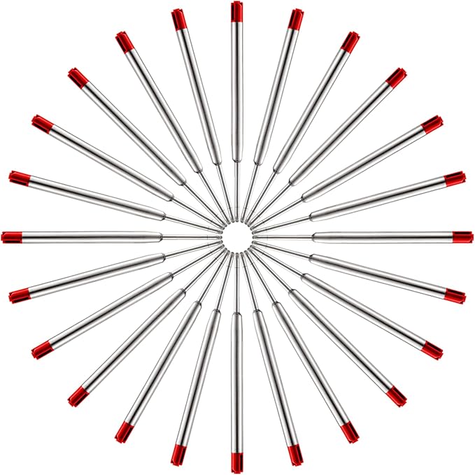 DunBong Red Ink Refill Pack of 5, Replaceable Ballpoint Pen Refills, Medium Point Metal Refill (Red)