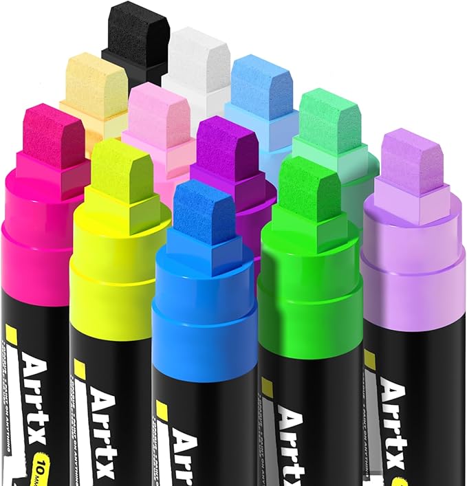 Arrtx Acrylic Jumbo Markers 10mm Broad Tips Acrylic Paint Pens for Stone, Glass, Easter Egg, Wood and Fabric Painting-No Toxic,No Odor