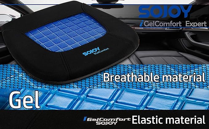 Sojoy iGelComfort Gel Car Seat Cushion for Long Time Sitting Portable Bleacher Stadium Seat Cushion with Strap Memory Foam Cushion for Office,Car,Stadium