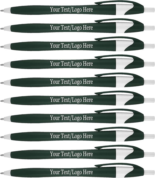 SyPen Personalized Pens With your Custom Logo or Text-500 Pack Bulk-for Businesses, Parties, and Events, Custom Printed Slim Ballpoint Click Pens, Green Barrel Color, Black Ink