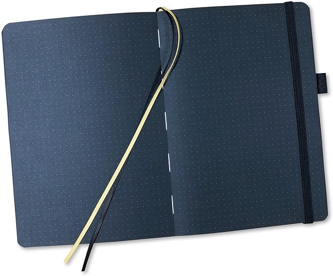 BUKE Dotted Journal A5 Hardcover Notebook- 160 Dot Grid Pages 150g Black Paper - Black PU Leather Hardcover 5.75" x 8.5" and Gift Box Mystery Bottles (BKB-2)