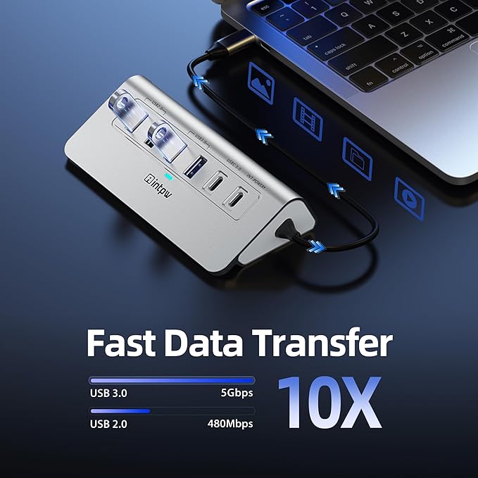 USB C Hub, 10-in-1 USB Docking Station, Aluminum USB to Ethernet Adapter with 4K HDMI, PD 100W, 1Gbps Ethernet, USB-C and 2 USB A 3.0 5Gbps, 2 USB 2.0, SD/TF Slot for MacBook Air/Pro, iPad