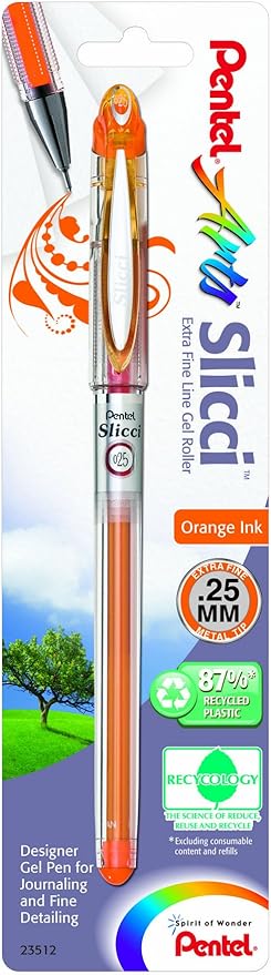 Pentel Arts Slicci 0.25 mm Extra Fine Gel Pen, Orange Ink, 1 Pack (BG202BPF1)