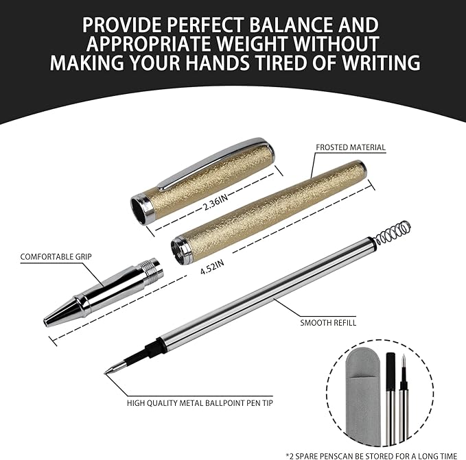 Nice pens,luxury pen with cace,fancy pens Ballpoint Pen Smooth writing experience stylish design effortless writing executive pen-Gift Box with 0.5mm Black Extra 2 Refill (Gold)