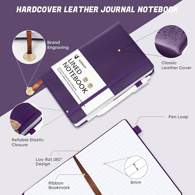 Lined Journal Notebook, 366 Pages, 100Gsm Leather Hardcover Journals for Writing Thick A5 College Ruled Classic Notebook with Pen Loop, Daily Journal for Women Men Travel Business Work Officee
