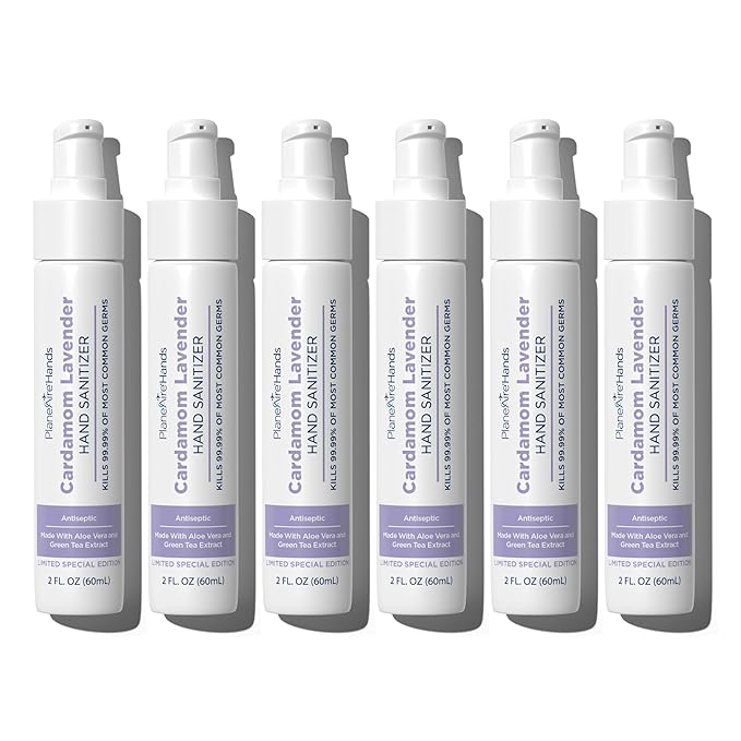 Cardamom Lavender Lotion Hand Sanitizer | Travel Size | Moisturizing Hand Lotion | Made with Aloe Vera & Essential Oils | Rich in Vitamin E | Cleanse & Moisturize | Scented Hand Sanitizer | 6-Pack