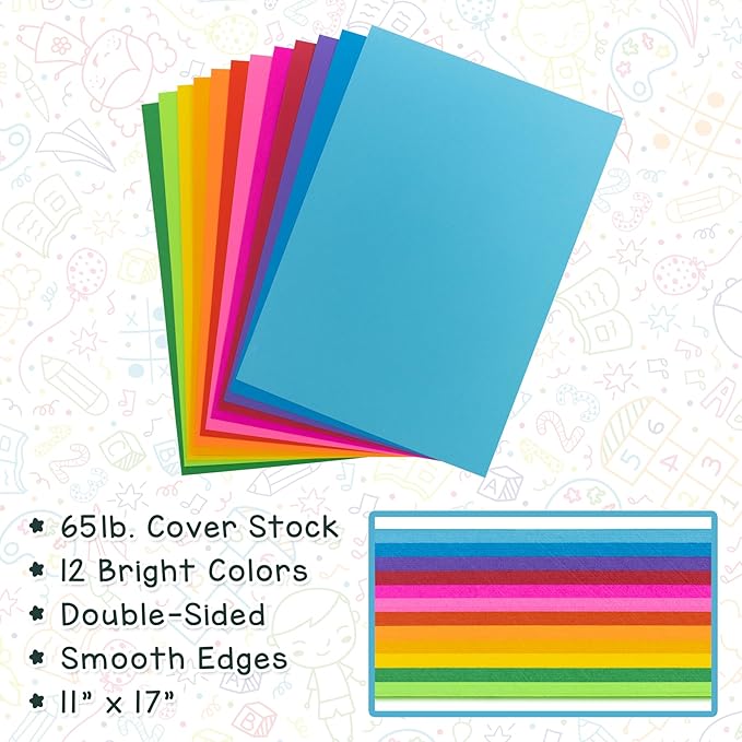 Hygloss Yellow Bright Colored Cardstock - 11x17-Inch, 50 Sheets, 65 lb/ 176 gsm, Fade-Resistant, Acid-Free Color Card Stock Paper