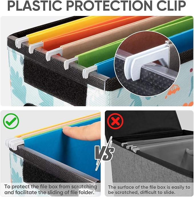 BALEINE File Organizer Box with Lid, Collapsible File Folder Organizer with Plastic Slide, Hanging File Folder Box for Office Document Storage (2 Pack, Spring Stroll, S)