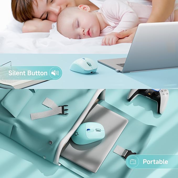 EWEADN Q5 Wireless Mouse, Bluetooth & 2.4G Quiet Computer Mouses with 1600 DPI, Battery Level Display, Ergonomic Office Mouse,6 Button Portable Cute Cordless Mice for Laptop/PC/Mac- Blue