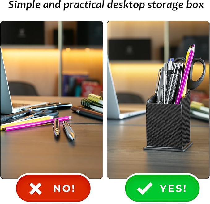 Carbon Fiber Black Pen Holder Cup for Desk, Black Pencil Cup Holder for Desk Office Pen Organizer,Modern Minimalist Pen Holder,Matte Black