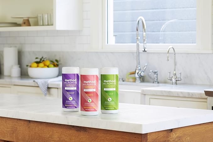 Method All-Purpose Cleaning Wipes, Pink Grapefruit, Multi-Surface, Compostable, 70 Count (Pack of 3)