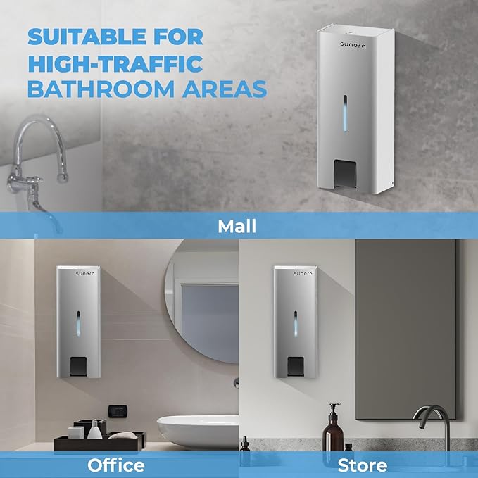 Sunera Commercial Soap Dispenser Wall Mount Luxury 304 Stainless Steel Soap Dispenser Kitchen Bathroom Industrial Push Hand Sanitizer Dispenser 1000ml SUNERA