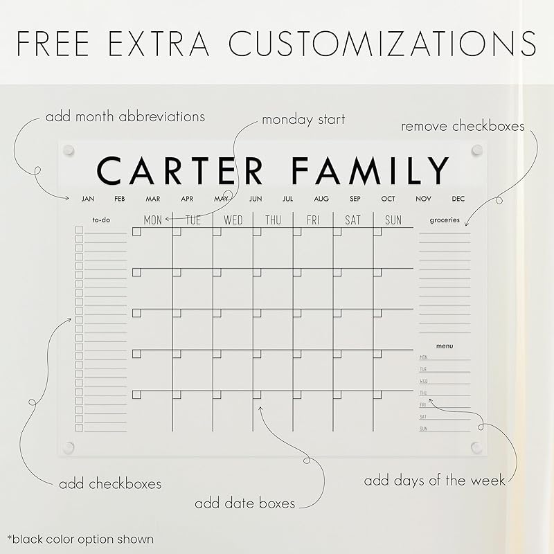 Personalized Clear Acrylic Calendar for Wall, Calendar Whiteboard for Wall, Dry Erase Wall Calendar, Wall Calendar Organizer System for Home (Block, Jade, 47.5"W x 36"H)