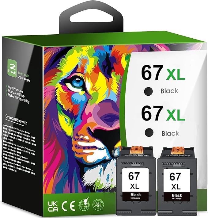 Printer Ink 67XL 67 Black 67XLBlack 2755e Ink Cartridges Replacement for HP Ink 67 67XL HP67 Black Ink Cartridge for HP Printers Fit for Deskjet 2700 2752 2755e 2755 4152 4155 Envy 6000 6055 6058 6075