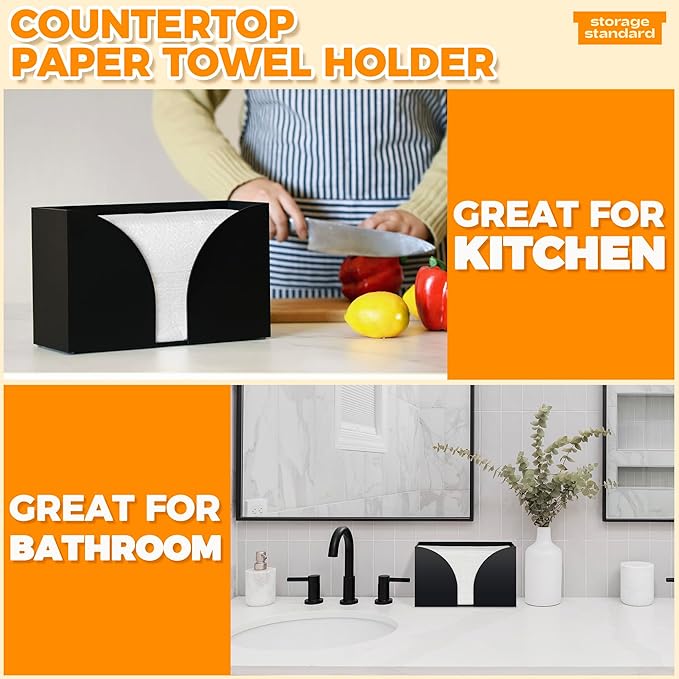 Storage Standard Multifold Paper Towel Dispenser Countertop - Matte Black Paper Towel Holder Bathroom, Durable Acrylic Napkin Holder for Bathroom, Kitchen, Office & Restaurant, 10.75 x 6.5 x 4 Inches