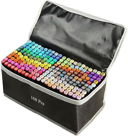 168 Colors Alcohol Markers Artist Drawing Art Dual Tip Markers Perfect for Kids Students Adult(168 Black Shell)