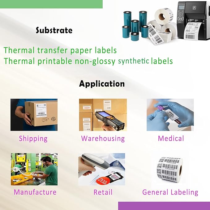 4 Rolls 4.33'' x 244' Premium Resin Enhanced Wax Ribbon, 110mm x 74m Black Thermal Transfer Ribbon, Desktop Barcode Thermal Label Printer Ribbons, 1/2'' Core, for Zebra GC, GK, GX, ZD & Eltron