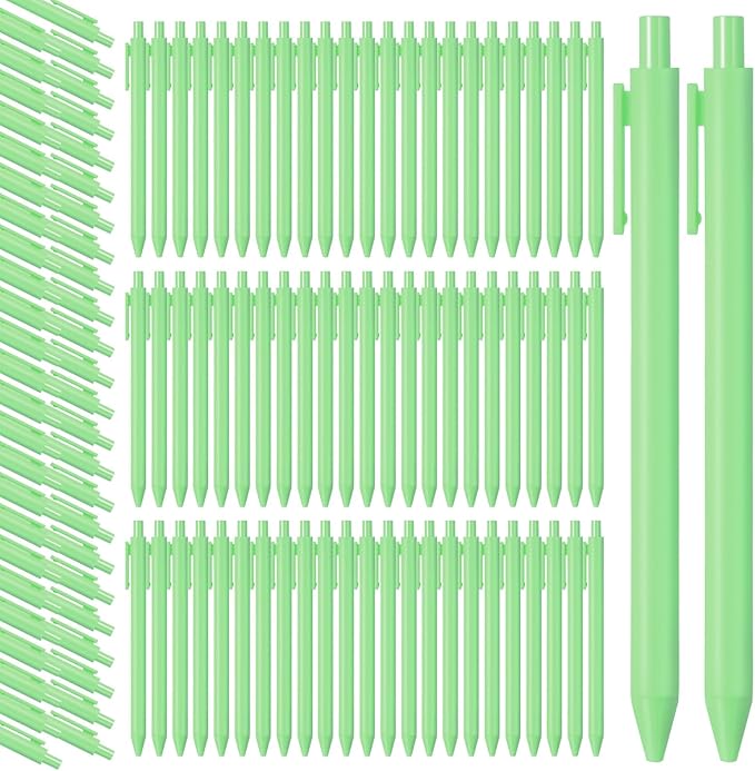 Teling 100 Pcs Ballpoint Pens Retractable Comfortable Cute Stylish Writing Pens in Medium Point 1.0 mm for Office Supplies(Light Green)