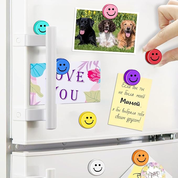 Qualsen Fridge Magnets, 50pcs Smiley Face Magnets, Small Magnet for Whiteboard, Mini Cute Magnet for Fridge, Locker, White Board, Kitchen, Office, Classroom (10 Colors Smile)