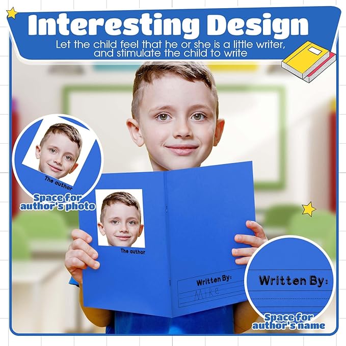 Henoyso 24 Pcs Primary Composition Notebook K-2 9 3/4 x 7 1/2 Inch Primary Journal, Back to School Supplies, Bulk Blank Writing Book for Kid to Write Draw Journal 60 Page Notebooks (Blue)