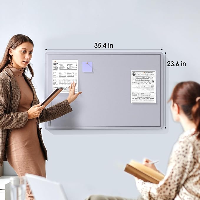 MaxGear Large Bulletin Board 36" x 24", Foldable Felt Board Vision Board Supplies, Cork Board for Office, Home, School, Small Pin Boards for Walls Decorative Display Board Moonlight Gray