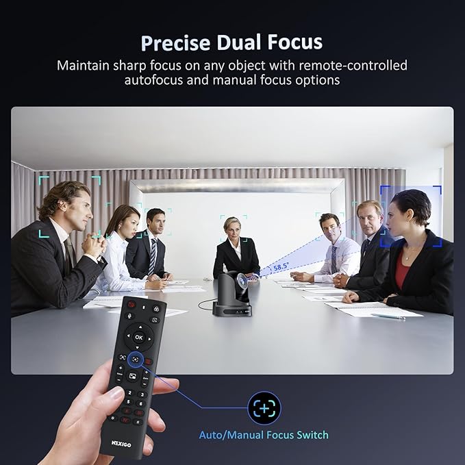NexiGo Conference Room PTZ Camera System with 10X Optical Zoom, Remote Control, USB Output & Autofocus for Live Streaming, Meetings, Church Services, Education, for OBS/Zoom/Skype | Easy Setup