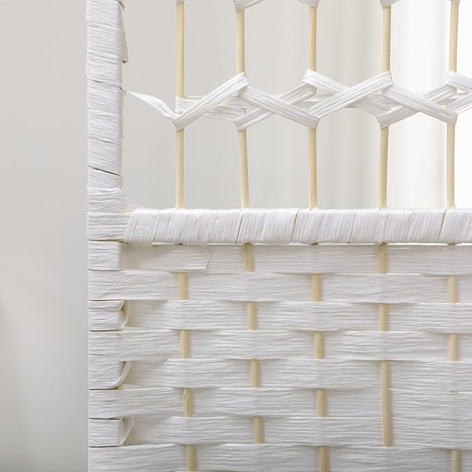 NicBex Room Divider 6 Panel Room Dividers with Woven Paper Design Partition Room Dividers and Folding Privacy Screens 5.6 FT Wall Divider for Office, Room Separation,94.5" W x 0.5" D x 67" H, White