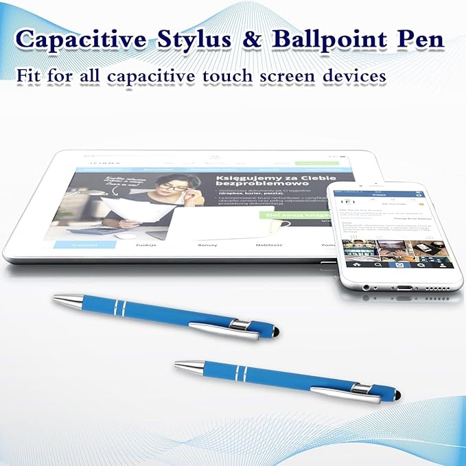 Tenare 12 Pieces 2 in 1 Stylus Metal Ballpoint Pen with Stylus Tip, 1.0 mm Black Ink Ballpoint Pen for Touch Screens(Blue-green)