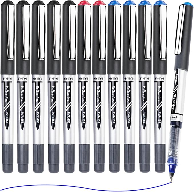 EYEYE Liquid Ink Rollerball Pens 0.7mm, Medium Point Roller Ball Pen 12 Pack 3 Colors Quick Dry, Ink Pens Fine Point Smooth Writing Pen for Journaling, Note Taking, Office, School Supplies