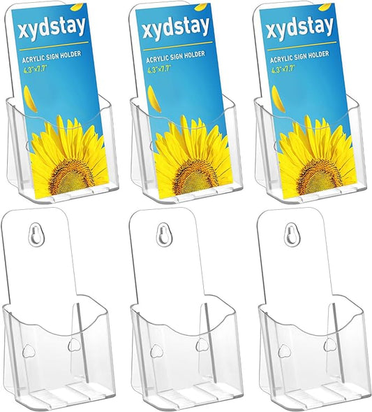 Acrylic Brochure Holder 4x9 Inches Slant Back Design, Clear Display Stand, Plastic Table Stand Sign, Pamphlet Flyer Display, 6 Pack