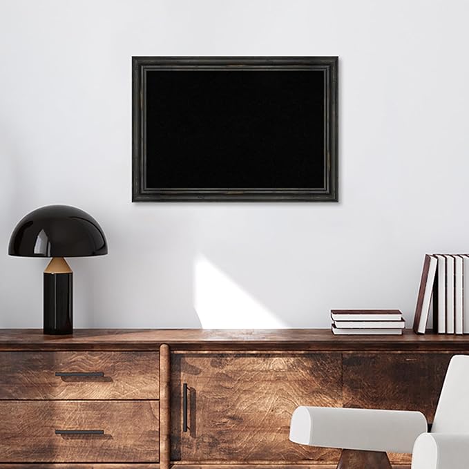 Amanti Art Black Cork Board for Wall, 19x27 Vision Board with Black Wood Frame, Medium Corkboard Office Decor for Home Organization, Country Rustic Corkboard Pinboard to Display Items for Home
