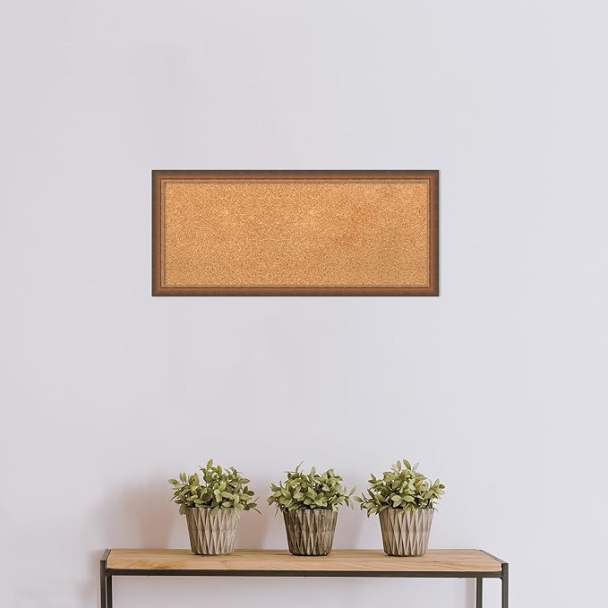 Amanti Art Natural Cork Board for Wall, 14x32 Vision Board with Bronze Frame, Medium Corkboard Office Decor for Home Organization, Modern Corkboard Pinboard to Display Items for Home Organization in
