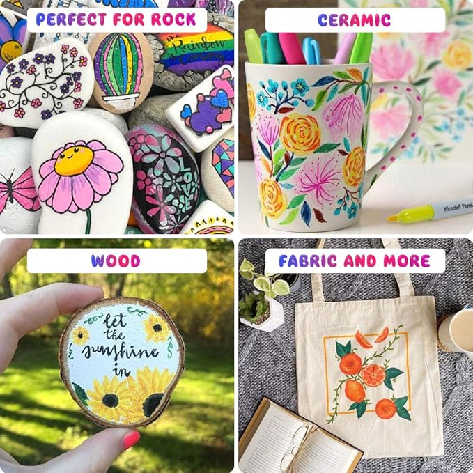 Nicecho Permanent Markers, 30 Colored Fine Point Marker Pens, Waterproof Marker Works on Paper, Plastic, Wood, Metal and Glass