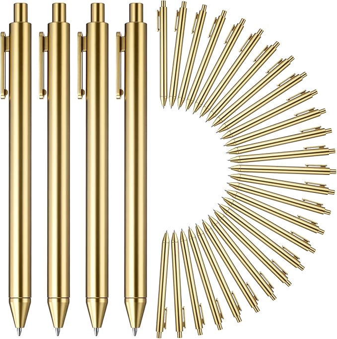 50 Pcs 30 Pcs Gold Slim Ballpoint Pens Bulk Golden Retractable Black Ink Medium Point (0.5mm) Smooth Metallic Color Writing Ballpoint Pens for Wedding Bridal Shower Business Office (Classic Style)