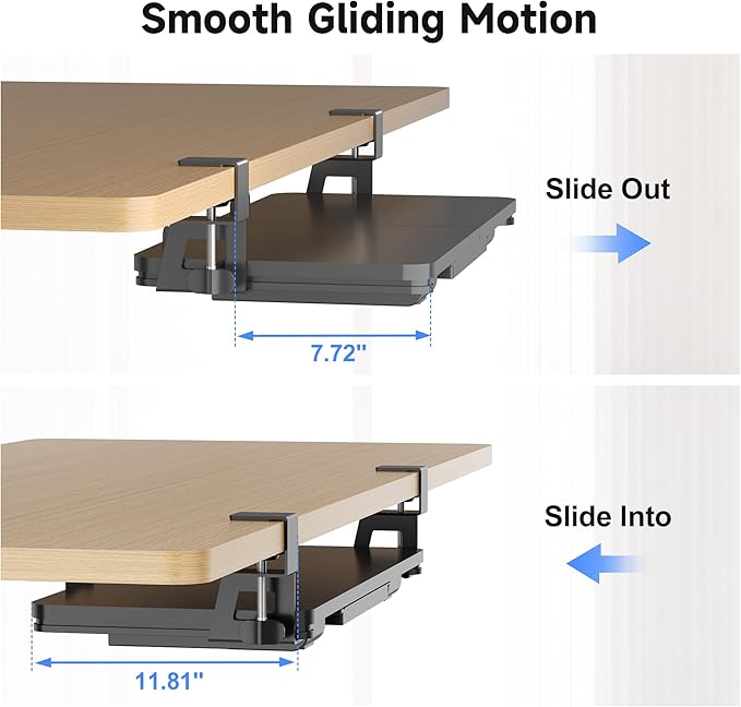 Keyboard Tray Under Desk with Storage Drawer Large C-Clamp 26.7”(31” Including Clamps) x 11.8” Slide-Out Platform Computer Drawer Pull Out Keyboard & Mouse Tray DSF7CT