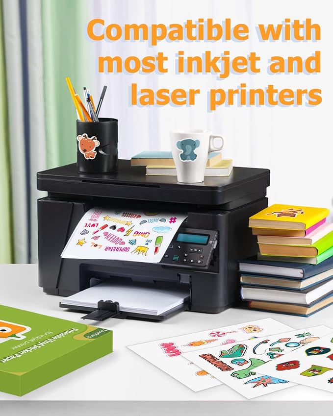 Lzerking Premium Printable Vinyl for Inkjet Printer Sticker Papers 200 Matte 8.5’’x11’’ Waterproof White Lables Decal Paper for Cricut