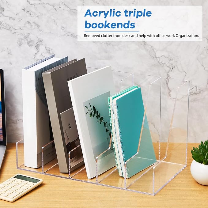 Suzile Clear Acrylic Magazine File Holder with Vertical Compartments Desk Organizer Book Rack for Desk Sorter Paper Folder Office Accessories (Groovy,15.75 x 9.45 x 8.86 Inch)